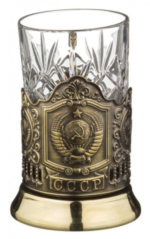 Стакан с латунным подстаканником "Герб СССР"